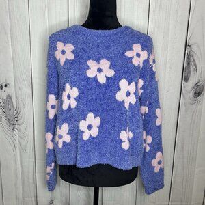 Art Class Fuzzy Flower Printed Sweater Purple Pink Floral Girls Size XXL (18)
